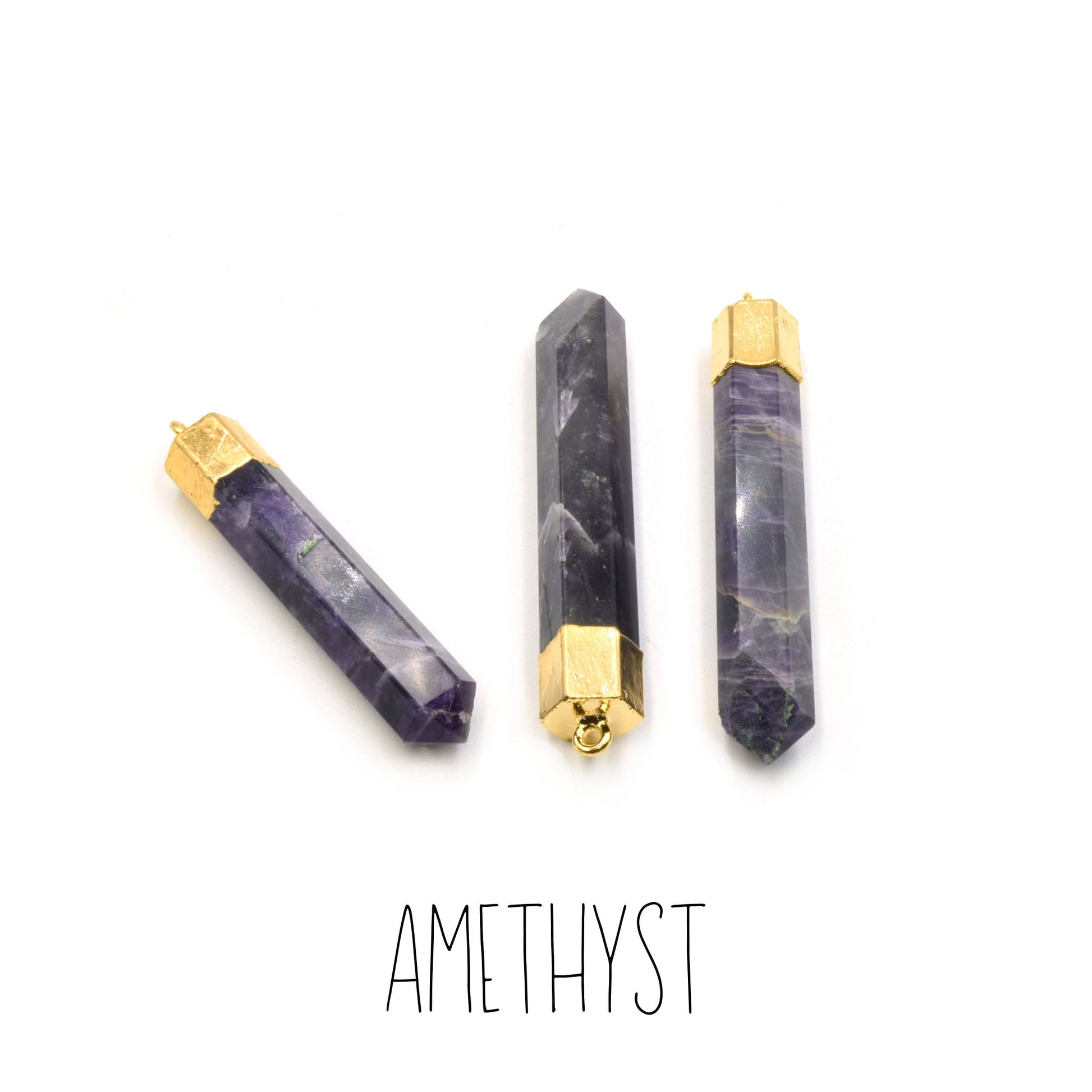 Crystal Point Gemstone Pendants | Gold Electroplated Faceted Focal Spike Pendants | Amethyst Aventurine Hematite Labradorite Onyx Quartz