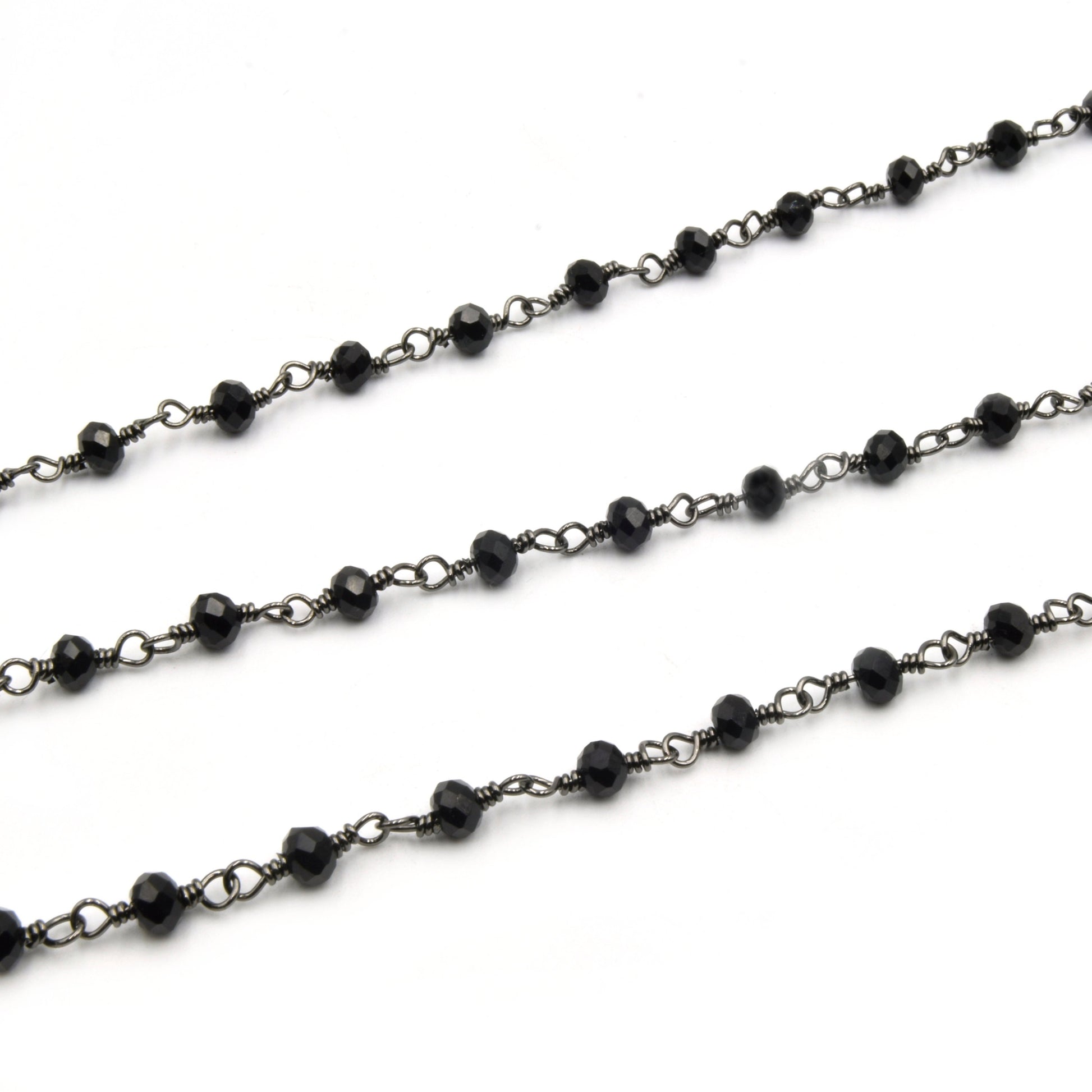 Rosary Chain / 3mm x 4mm Faceted Rondelle Crystal Beads / Plated Copper - Sold by the Foot - Beaded Chain in Gold Silver or Gunmetal