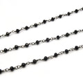 Rosary Chain / 3mm x 4mm Faceted Rondelle Crystal Beads / Plated Copper - Sold by the Foot - Beaded Chain in Gold Silver or Gunmetal