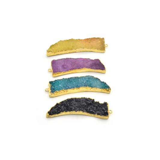 Druzy Pendant | Gold Electroplated Tusk/claw Pendant Charm |  Measuring 16mm x 55-60mm, Approx. | Yellow Magenta Black teal Red/Orange
