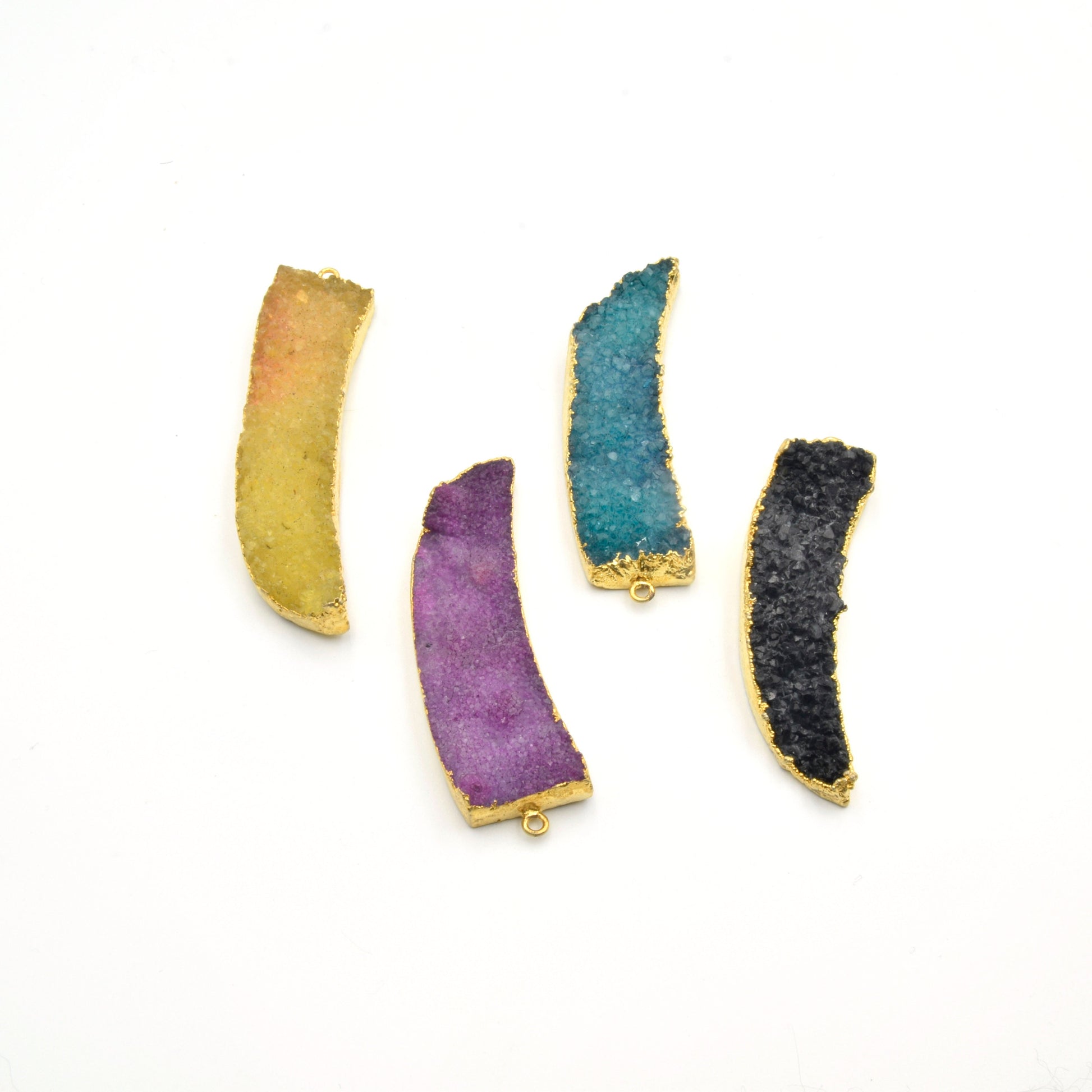 Druzy Pendant | Gold Electroplated Tusk/claw Pendant Charm |  Measuring 16mm x 55-60mm, Approx. | Yellow Magenta Black teal Red/Orange