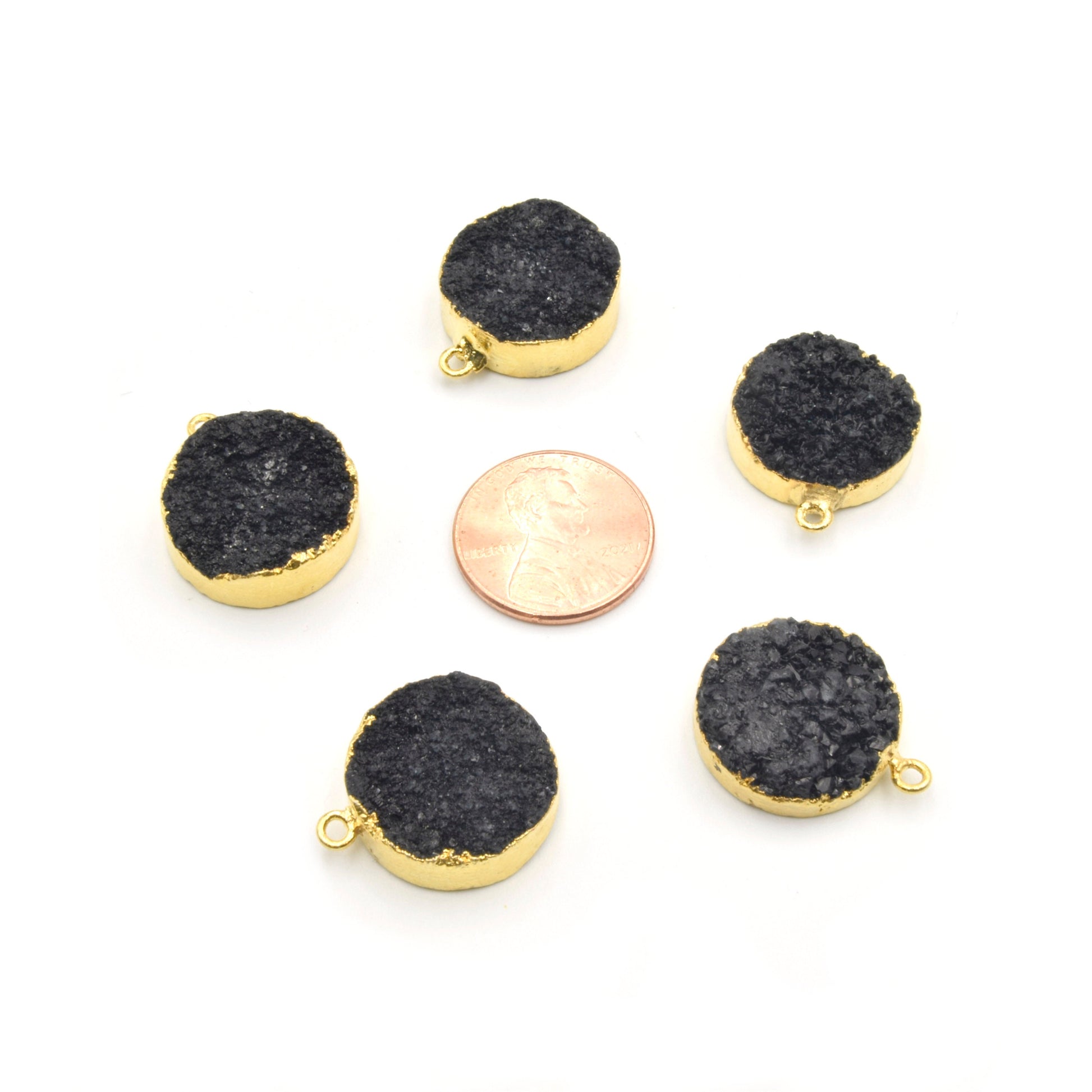 Druzy Round Pendant | Gold Electroplated Round/ Coin Pendant Charm | 18mm Druzy Charm | Rough Druzy Focal | Jewelry Making Supplies