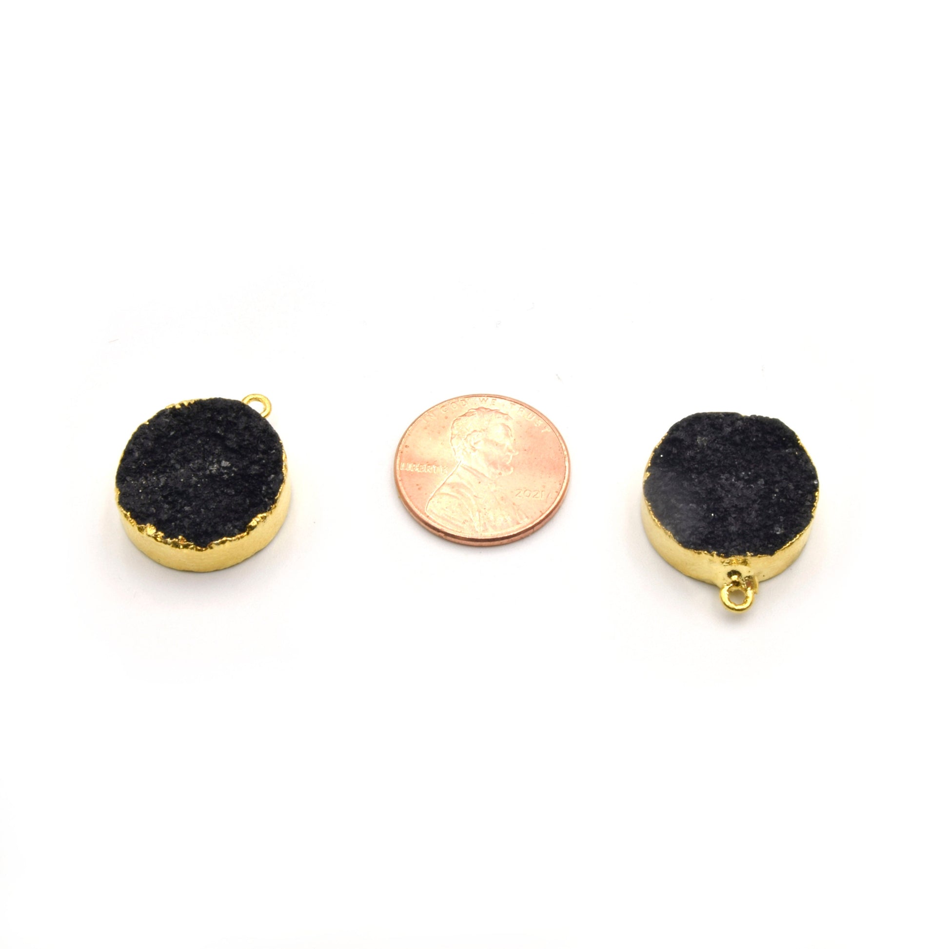 Druzy Round Pendant | Gold Electroplated Round/ Coin Pendant Charm | 18mm Druzy Charm | Rough Druzy Focal | Jewelry Making Supplies