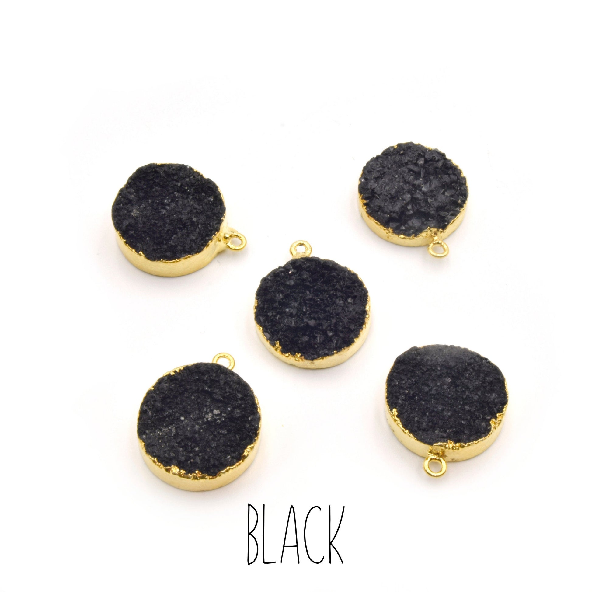Druzy Round Pendant | Gold Electroplated Round/ Coin Pendant Charm | 18mm Druzy Charm | Rough Druzy Focal | Jewelry Making Supplies