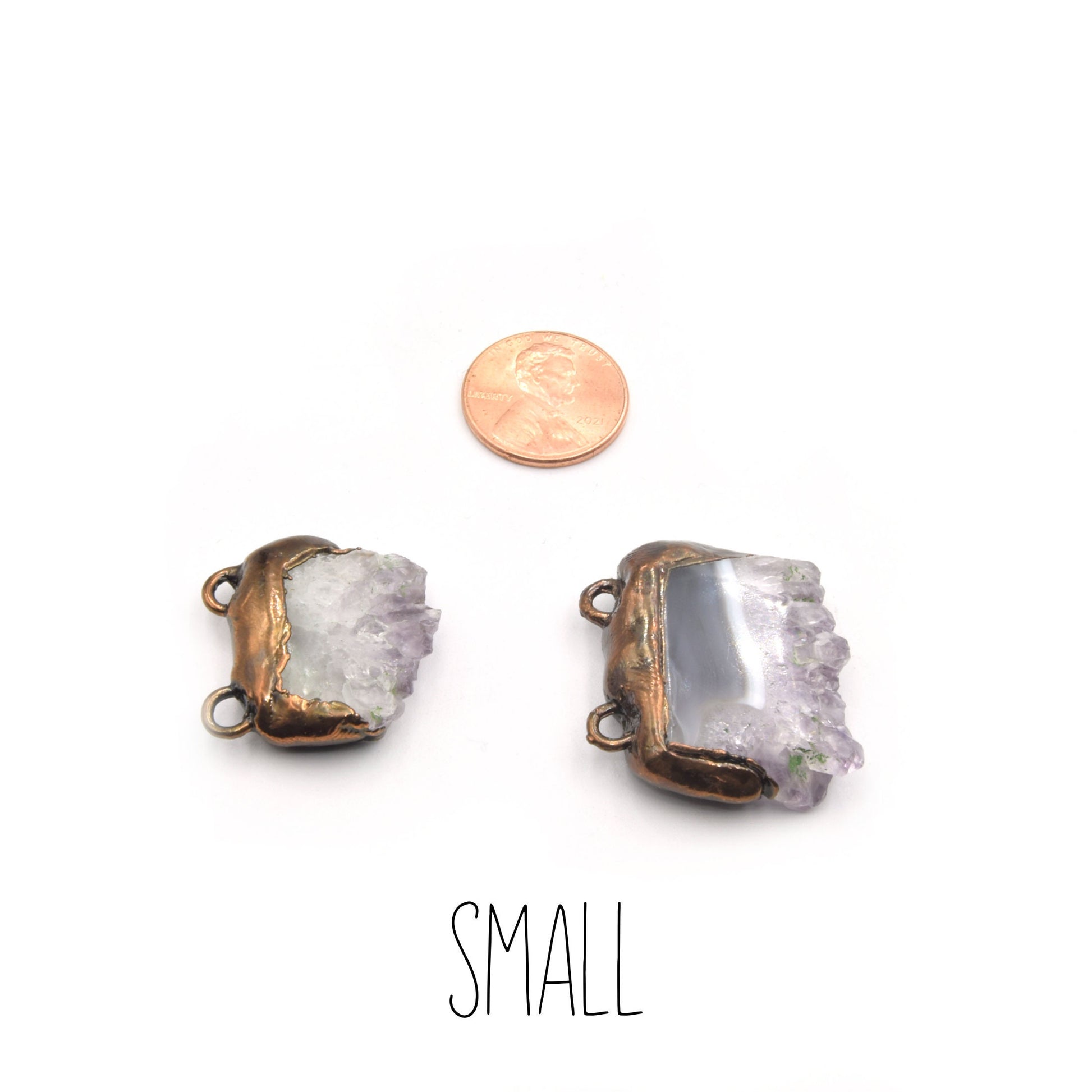 Druzy Amethyst Pendant | Oxidized Copper Electroplated Natural Druzy Amethyst Freeform Cluster Shaped Charm Pendant | Small Medium Large