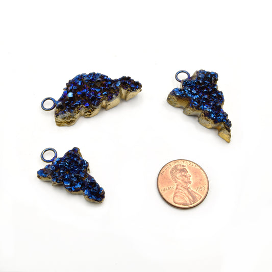 Druzy Pendant | Gold Electroplated Freeform Arrow | Blue Titanium Druzy Focal Pendant