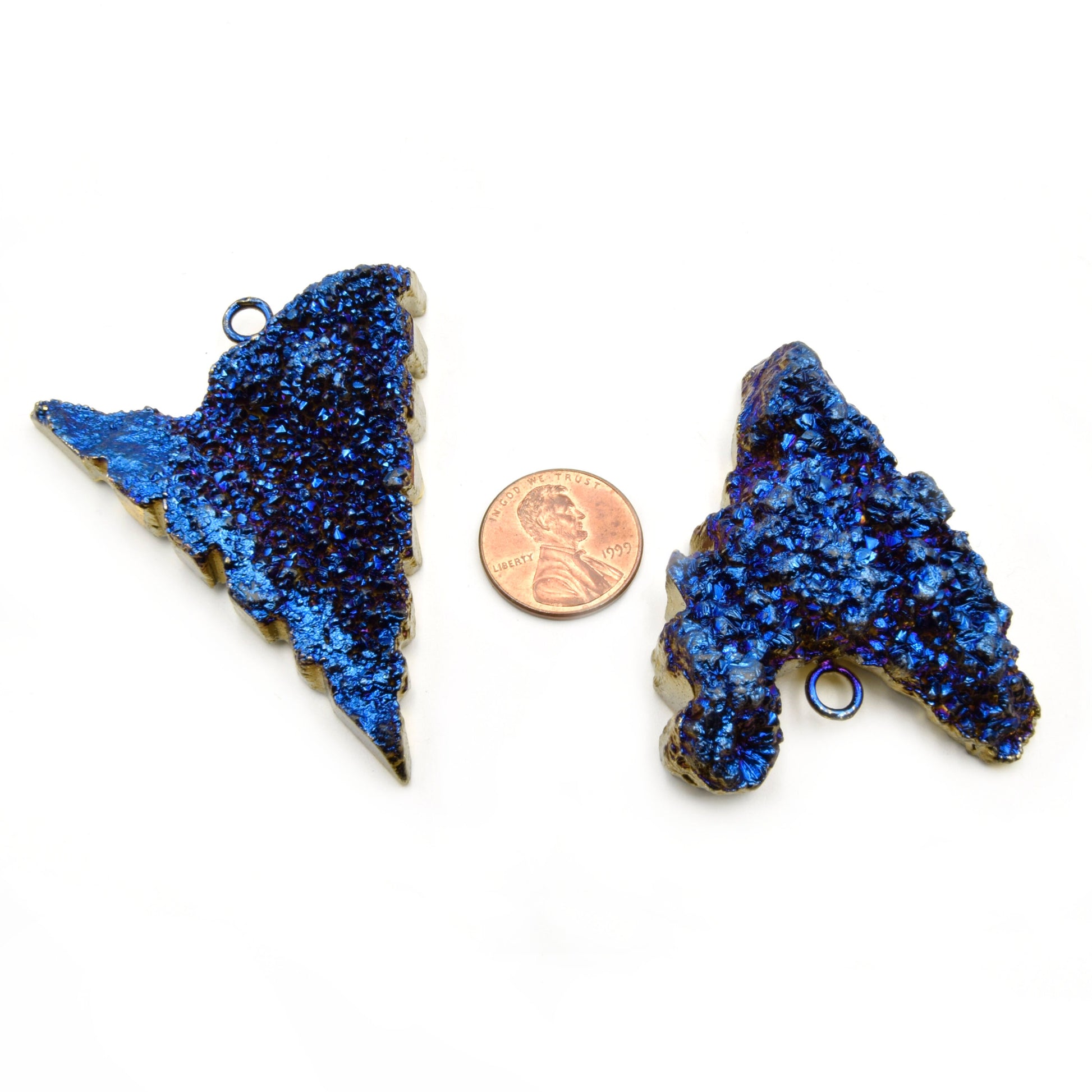Druzy Pendant | Gold Electroplated Freeform Arrow | Blue Titanium Druzy Focal Pendant | Small Medium and Large Sized Pendants
