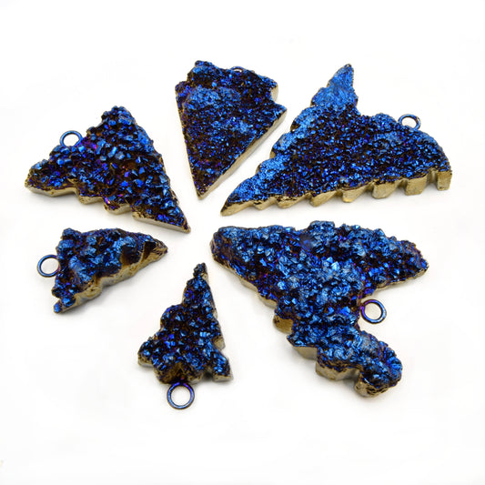 Druzy Pendant | Gold Electroplated Freeform Arrow | Blue Titanium Druzy Focal Pendant | Small Medium and Large Sized Pendants