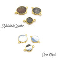 Gemstone Connectors | Electroplated Smooth Flat Round Connectors | Aventurine Agate Jasper Opal Quartz Vasonite | Three Sizes Available