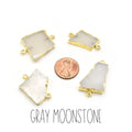 Gemstone Slab Connectors | Gold Pleated Freeform Charm Connectors | Gray Moonstone, Prehnite, Dendritic Opal