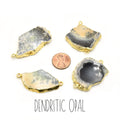 Gemstone Slab Connectors | Gold Pleated Freeform Charm Connectors | Gray Moonstone, Prehnite, Dendritic Opal