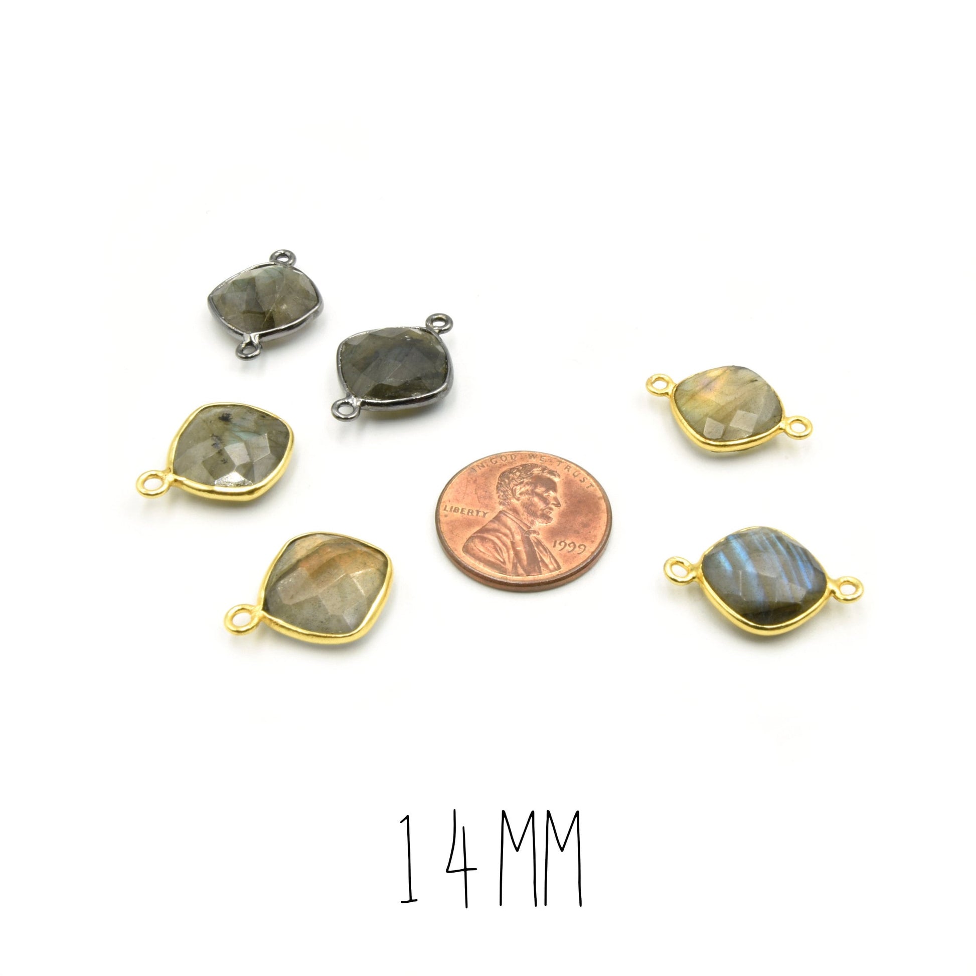 Diamond Labradorite Bezel | Pendants and Connectors | 12mm, 14mm, 16mm, 18mm, 20mm | Gold, Silver, Gunmetal Labradorite Focals