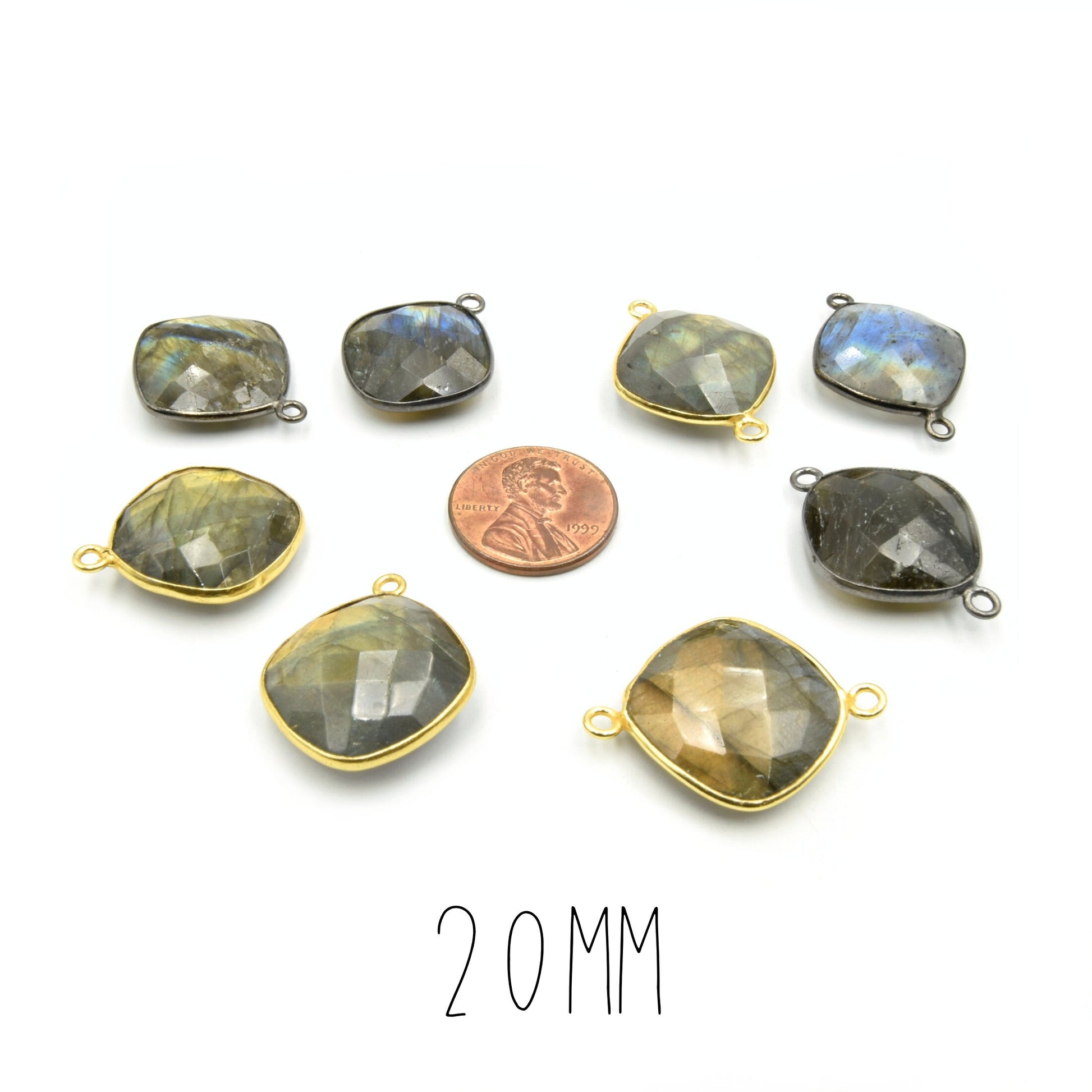 Diamond Labradorite Bezel | Pendants and Connectors | 12mm, 14mm, 16mm, 18mm, 20mm | Gold, Silver, Gunmetal Labradorite Focals