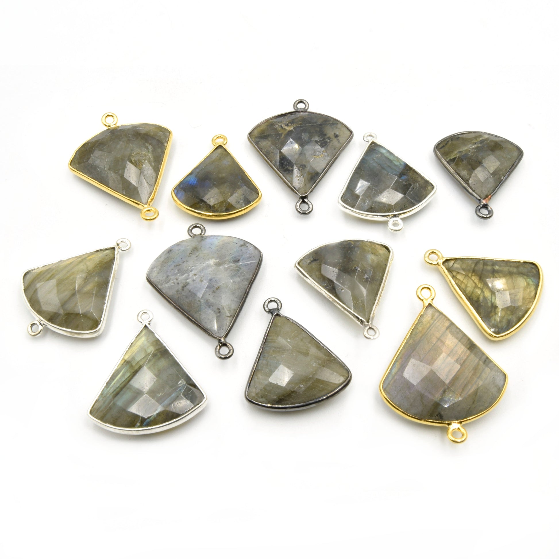 Labradorite Fan Bezel | Gold, Silver, Gunmetal Labradorite Focals | Unique Pendants and Connectors | Jewelry Supplies