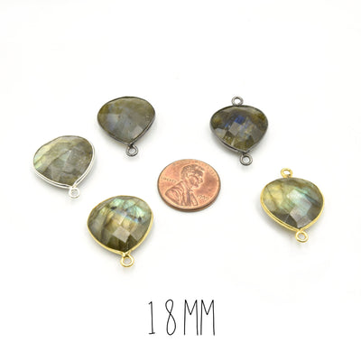 Labradorite Bezel | 16mm, 18mm, 20mm | Heart Shaped Pendants and Connectors | Gold, Silver, Gunmetal Labradorite Focals | Jewelry Supply