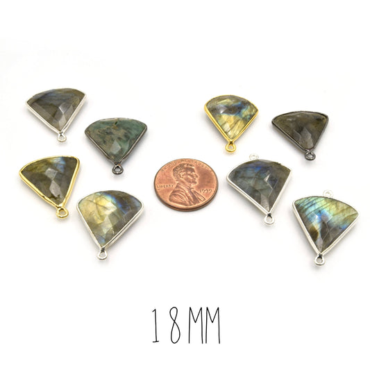 Labradorite Fan Bezel | Gold, Silver, Gunmetal Labradorite Focals | Unique Pendants and Connectors | Jewelry Supplies