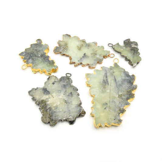 Gemstone Pendants | Electroplated Prehnite Freeform Slab Focal Pendants | Prehnite Jewelry Finding | Necklace Supplies | Gemstone Jewelry
