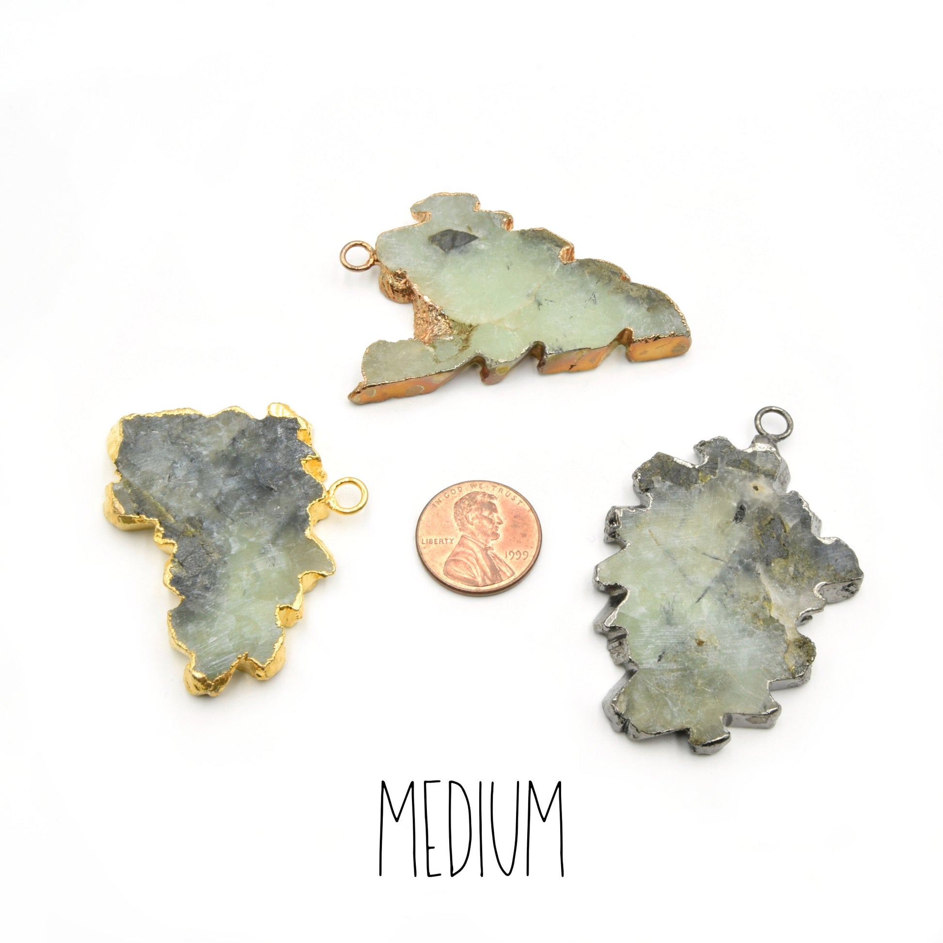 Gemstone Pendants | Electroplated Prehnite Freeform Slab Focal Pendants | Prehnite Jewelry Finding | Necklace Supplies | Gemstone Jewelry