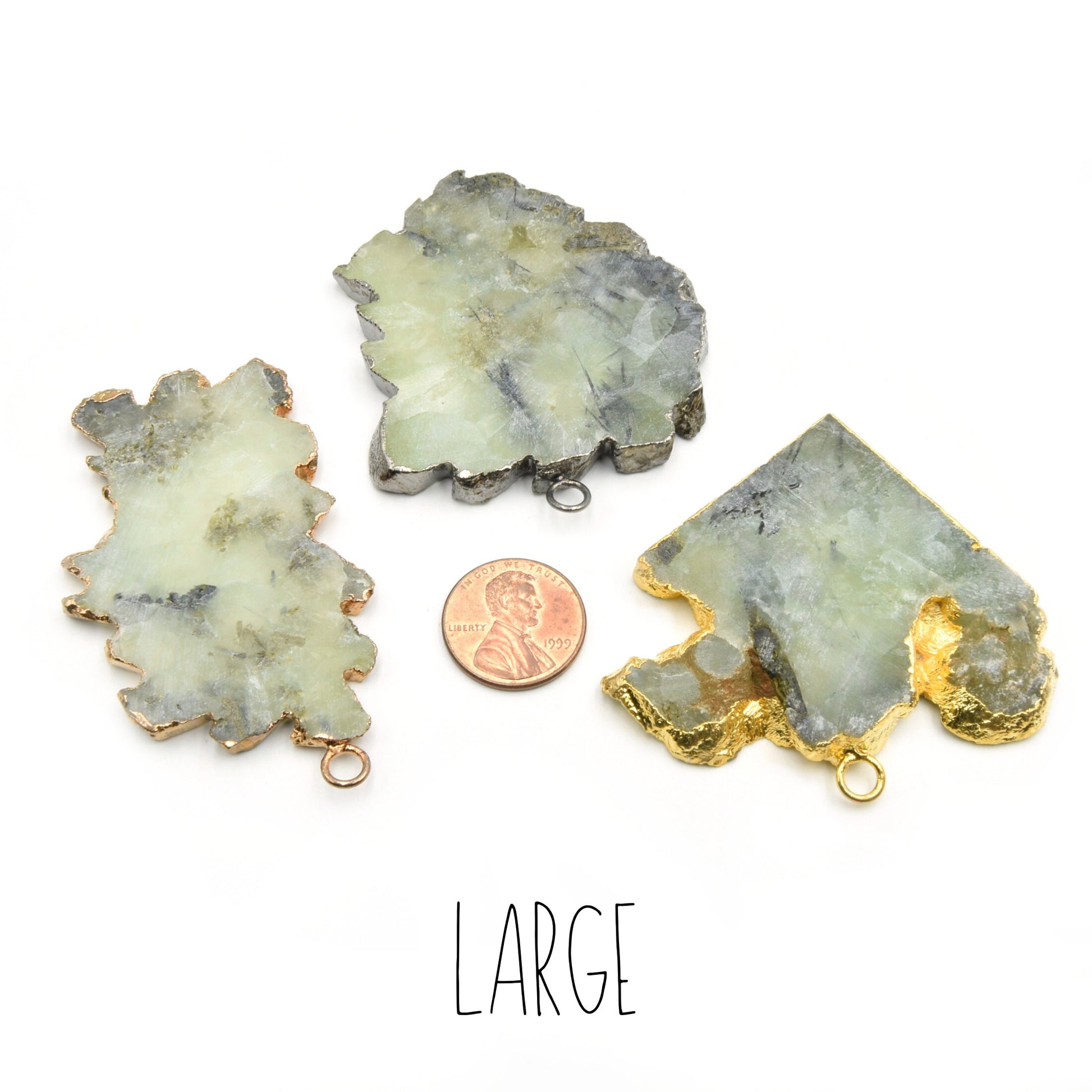 Gemstone Pendants | Electroplated Prehnite Freeform Slab Focal Pendants | Prehnite Jewelry Finding | Necklace Supplies | Gemstone Jewelry