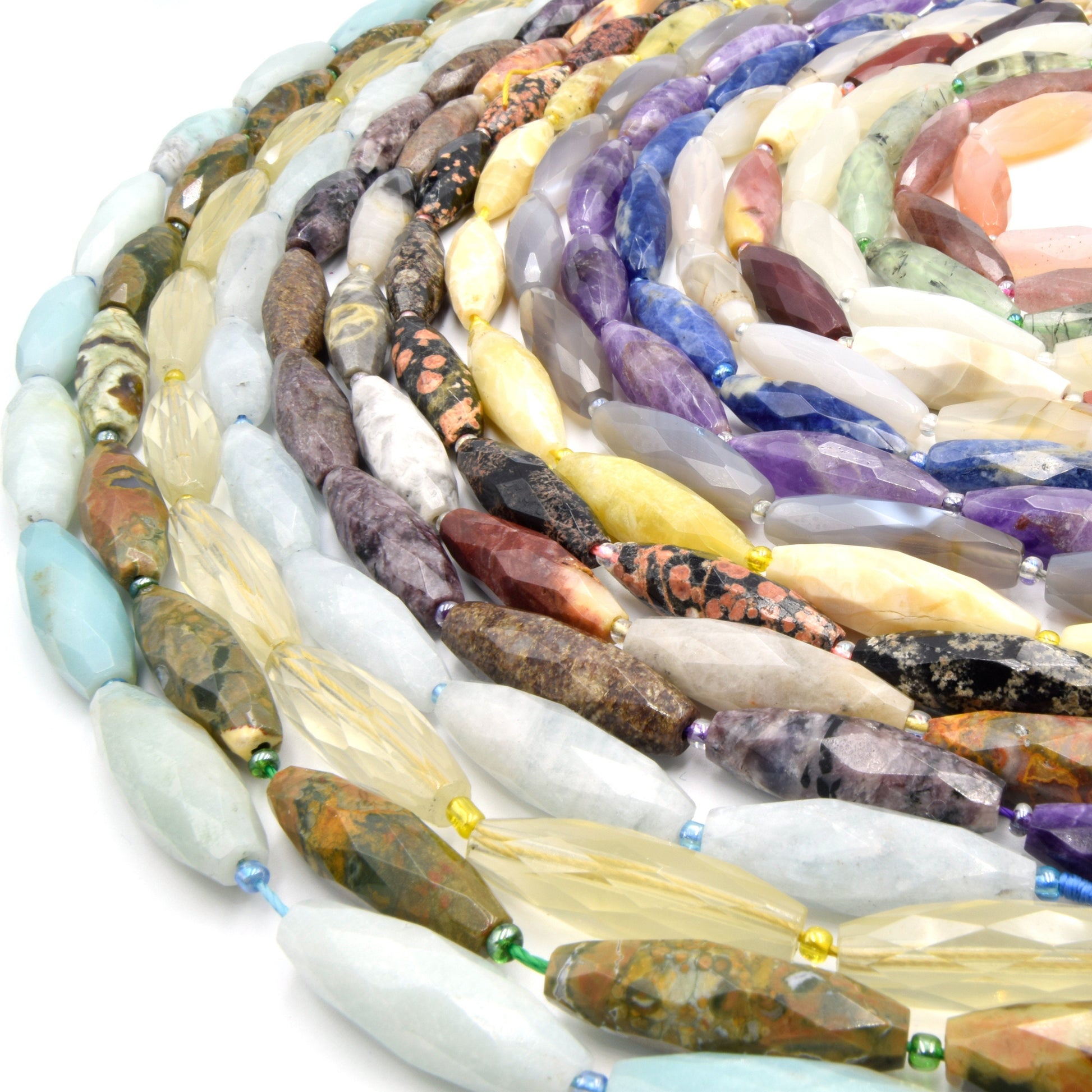 Faceted Tube Beads | 30mm Gemstone Beads | Rice Shaped Beads | Long Tube Beads | Jewelry Supply