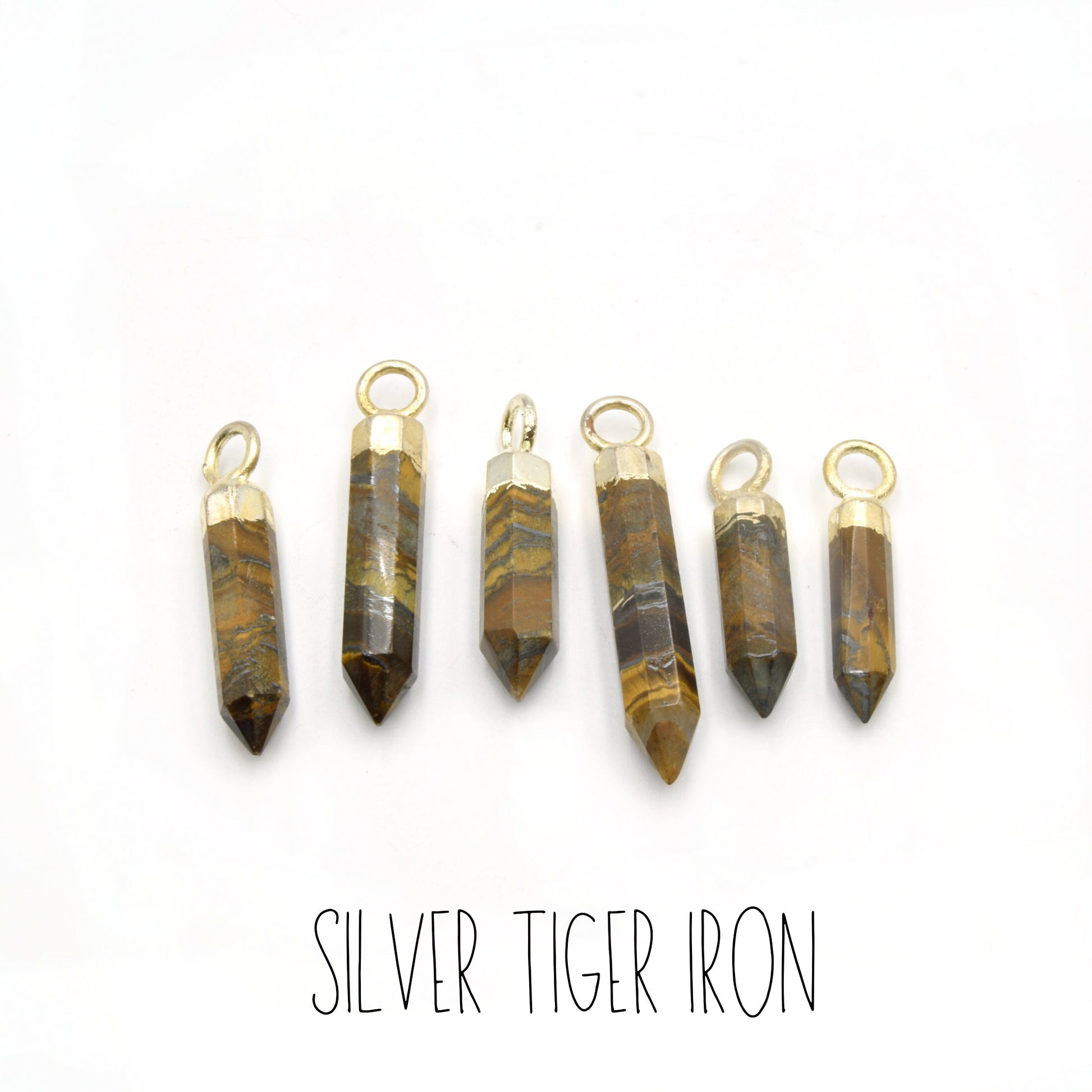 Crystal Point Gemstone Pendant | Electroplated focal charm Pendant | Aventurine Howlite Jasper Lapis Tiger Iron