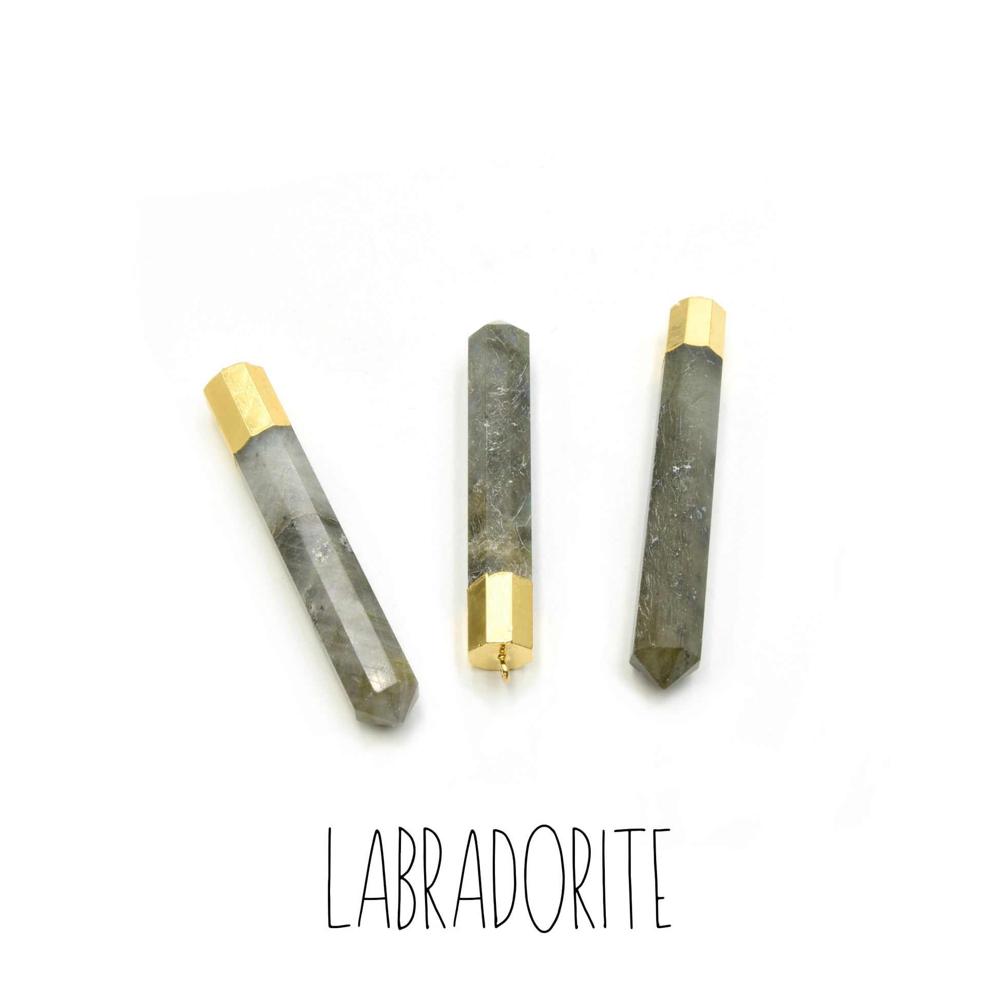 Crystal Point Gemstone Pendants | Gold Electroplated Faceted Focal Spike Pendants | Amethyst Aventurine Hematite Labradorite Onyx Quartz