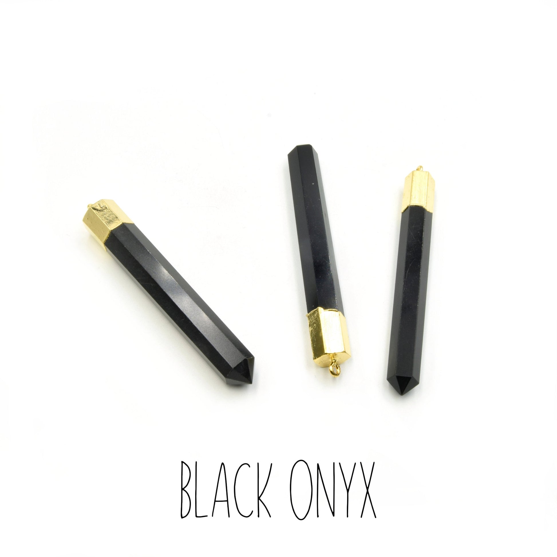 Crystal Point Gemstone Pendants | Gold Electroplated Faceted Focal Spike Pendants | Amethyst Aventurine Hematite Labradorite Onyx Quartz