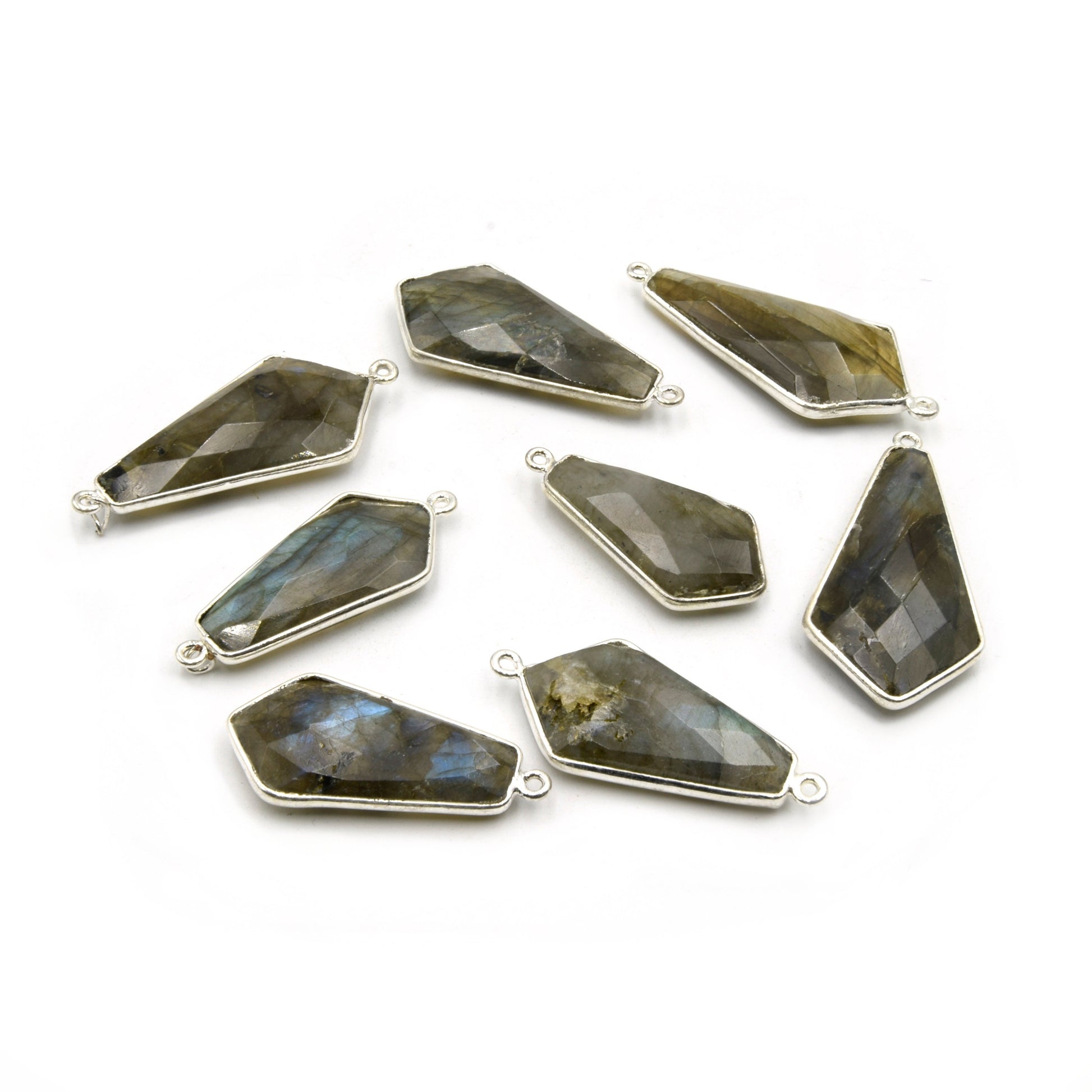 Labradorite Dagger Shaped Bezel Silver Finish | Faceted Pendant/Component Labradorite Focals