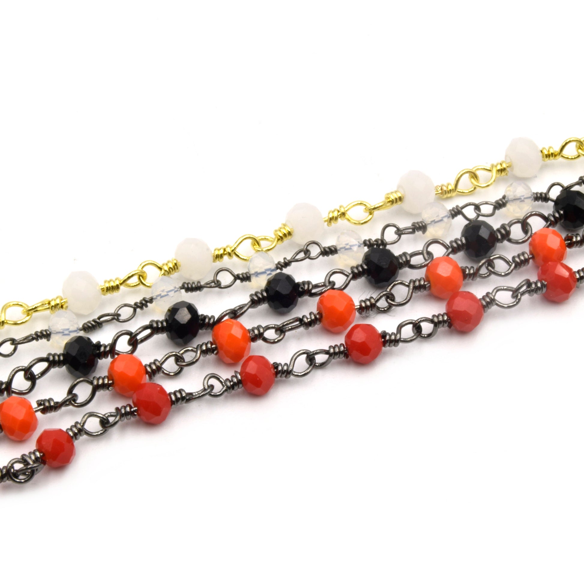 Rosary Chain / 3mm x 4mm Faceted Rondelle Crystal Beads / Plated Copper - Sold by the Foot - Beaded Chain in Gold Silver or Gunmetal