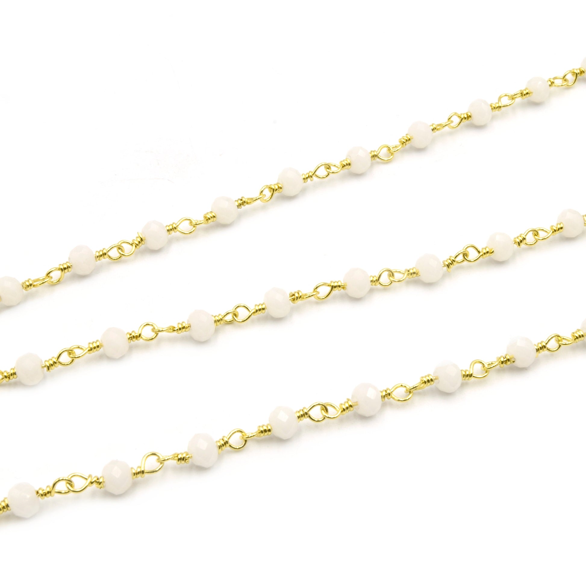 Rosary Chain / 3mm x 4mm Faceted Rondelle Crystal Beads / Plated Copper - Sold by the Foot - Beaded Chain in Gold Silver or Gunmetal