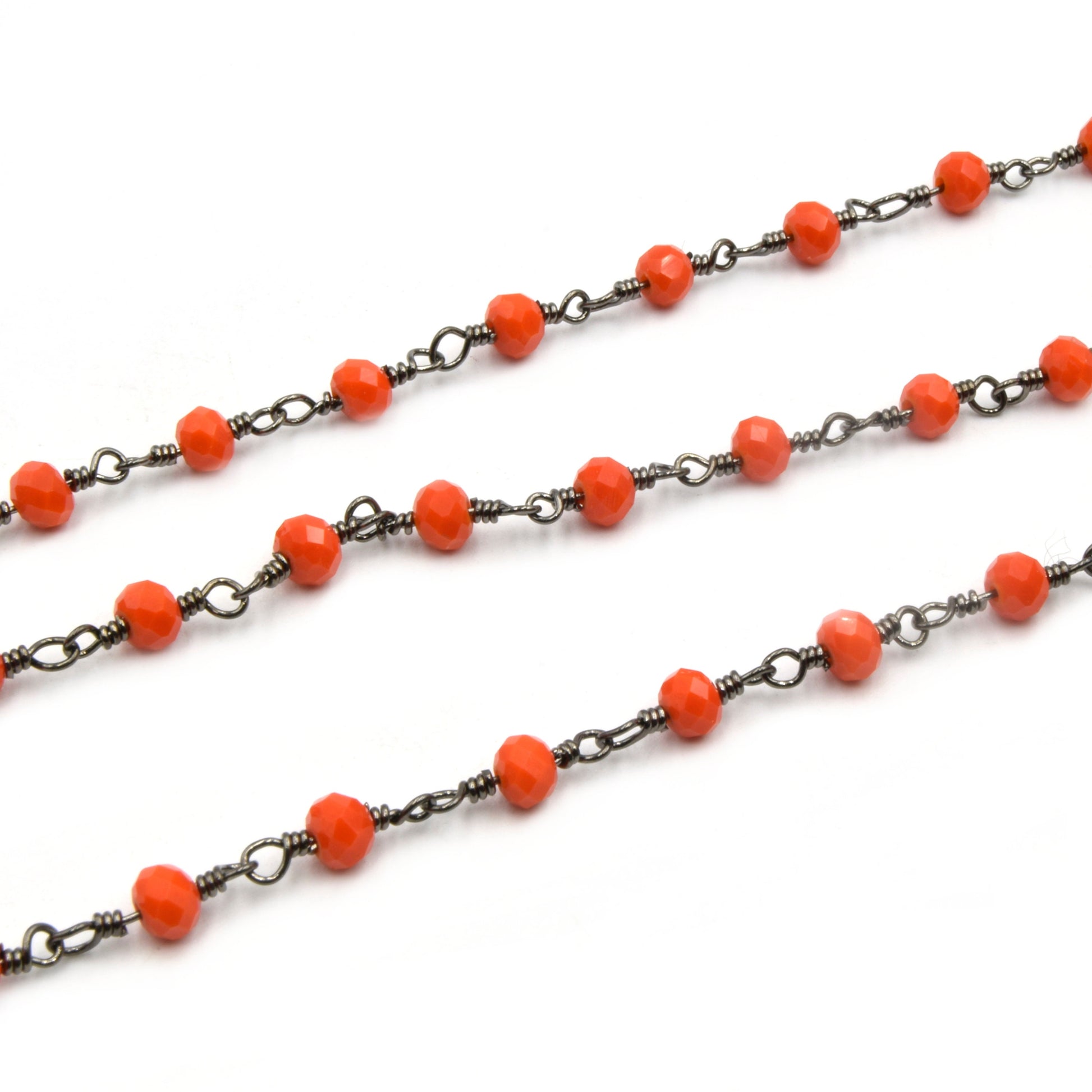 Rosary Chain / 3mm x 4mm Faceted Rondelle Crystal Beads / Plated Copper - Sold by the Foot - Beaded Chain in Gold Silver or Gunmetal