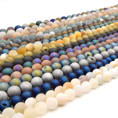 Druzy Beads | Round Matte Druzy Agate Beads | 6mm 8mm 10mm 12mm | Loose Beads | Beads By The Strand