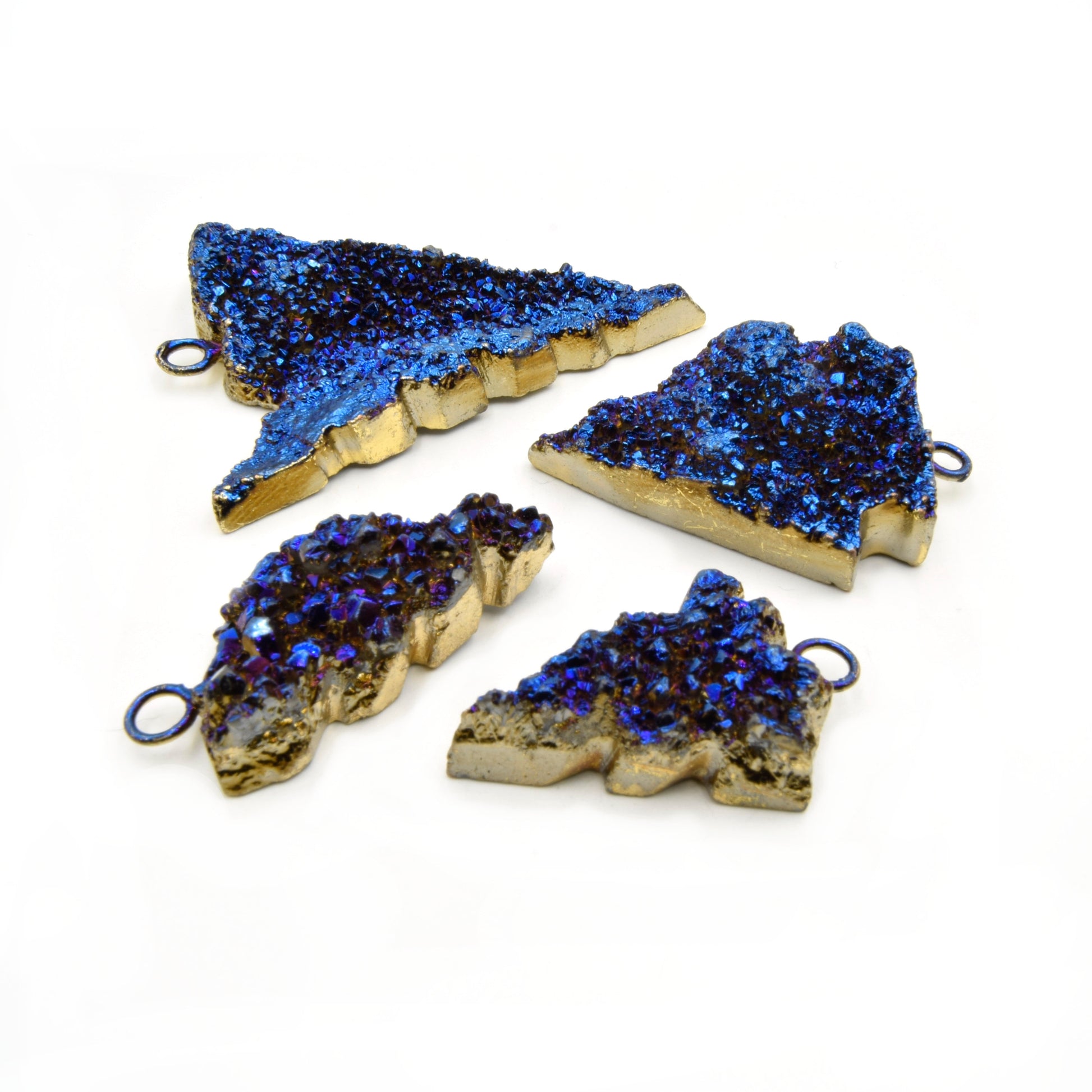 Druzy Pendant | Gold Electroplated Freeform Arrow | Blue Titanium Druzy Focal Pendant | Small Medium and Large Sized Pendants