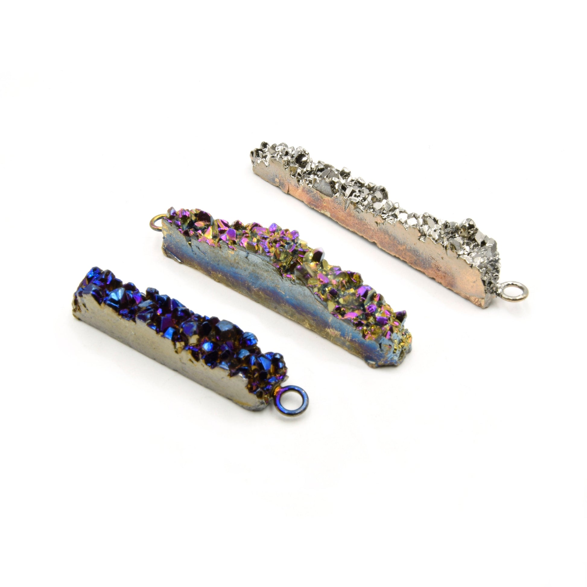 Druzy Pendant | Electroplated Rectangle Shaped Titanium Druzy Focal Charm | Necklace Pendant | Blue Druzy, Silver Druzy, Pink Druzy