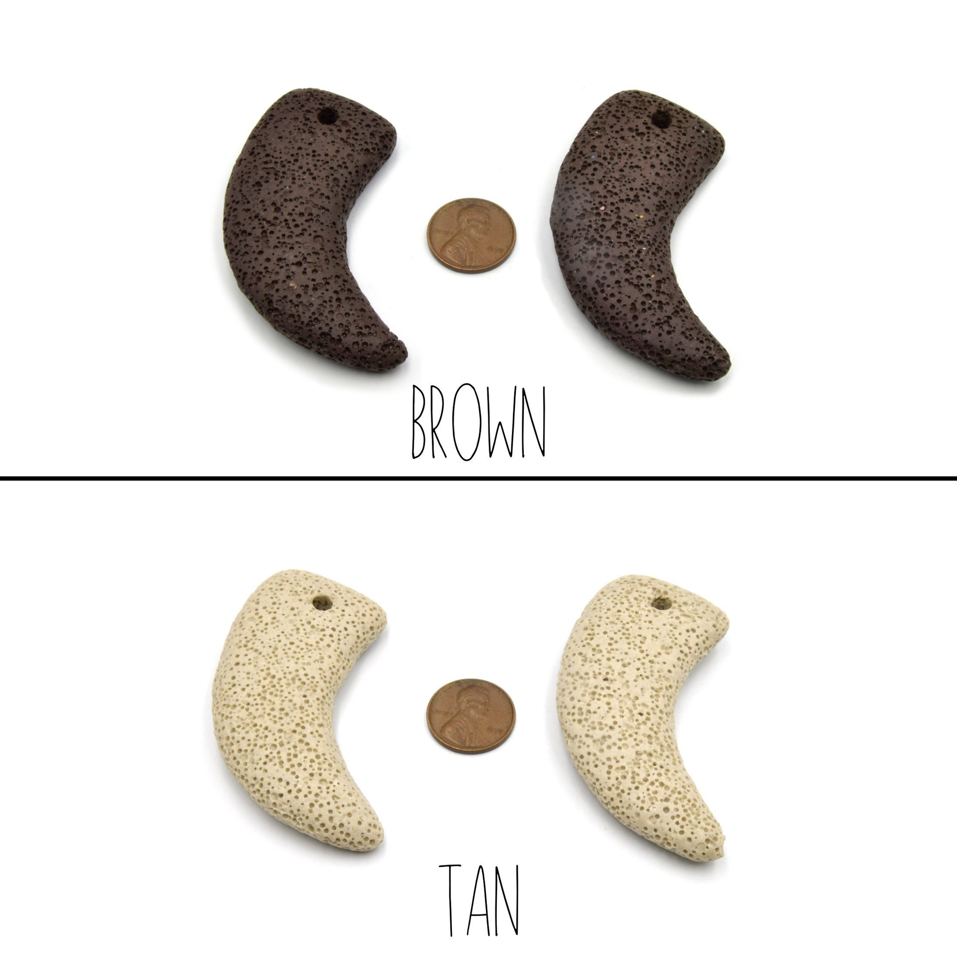 Lava Beads | Tusk Claw Shaped Pendant | Porous Volcanic Lava Stone Pendant (Drilled) | Essential Oil Diffuser Pendant