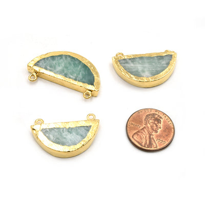 Amazonite Pendant | Gold Electroplated Focal Pendant Charm | Half Moon Inverted Teardrop Triangle