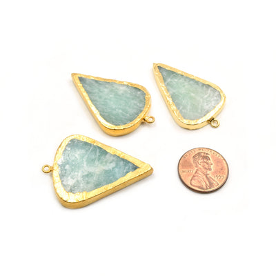 Amazonite Pendant | Gold Electroplated Focal Pendant Charm | Half Moon Inverted Teardrop Triangle