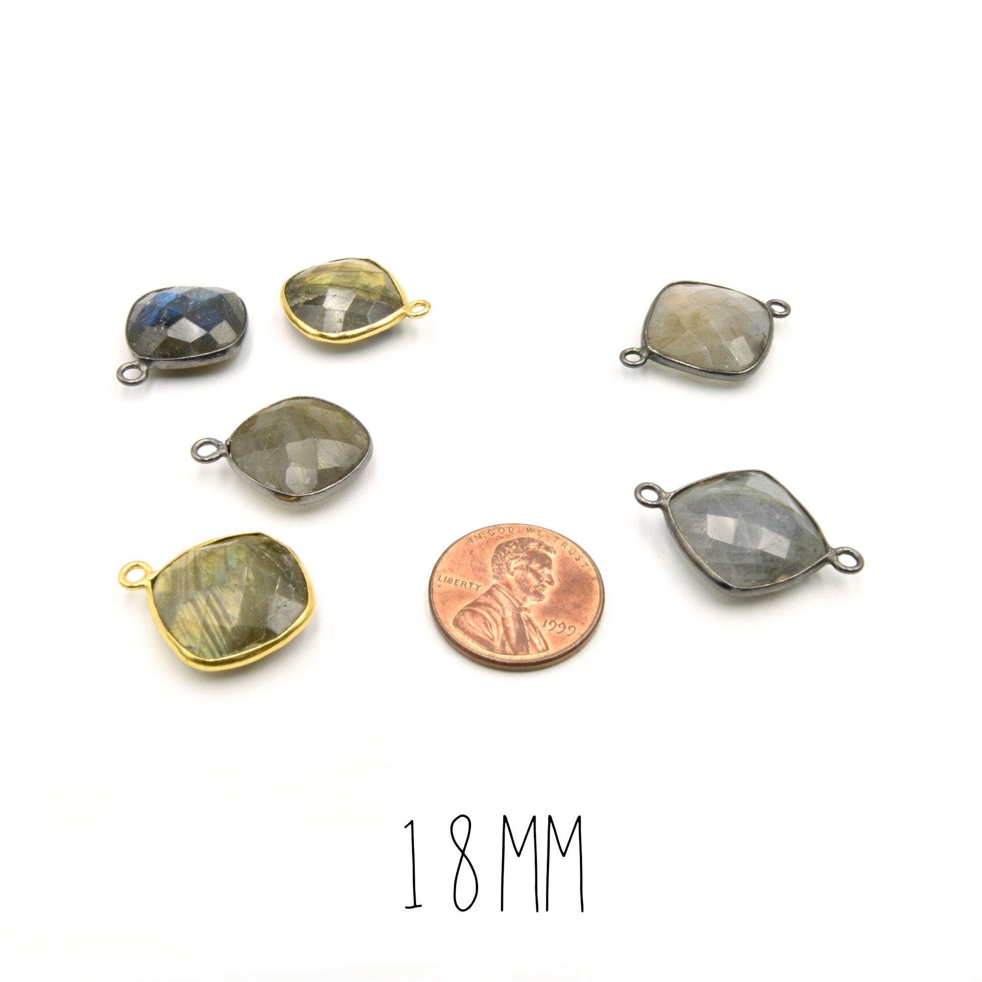 Diamond Labradorite Bezel | Pendants and Connectors | 12mm, 14mm, 16mm, 18mm, 20mm | Gold, Silver, Gunmetal Labradorite Focals