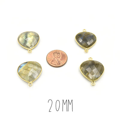 Labradorite Bezel | 16mm, 18mm, 20mm | Heart Shaped Pendants and Connectors | Gold, Silver, Gunmetal Labradorite Focals | Jewelry Supply