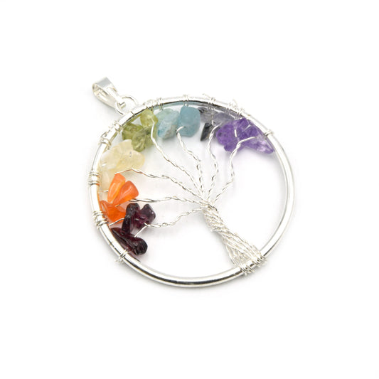 Chakra Pendant | Tree of Life Pendant | Silver Wire Wrapped Pendant | Seven Chakras | Wire Wrapped Tree Of Life