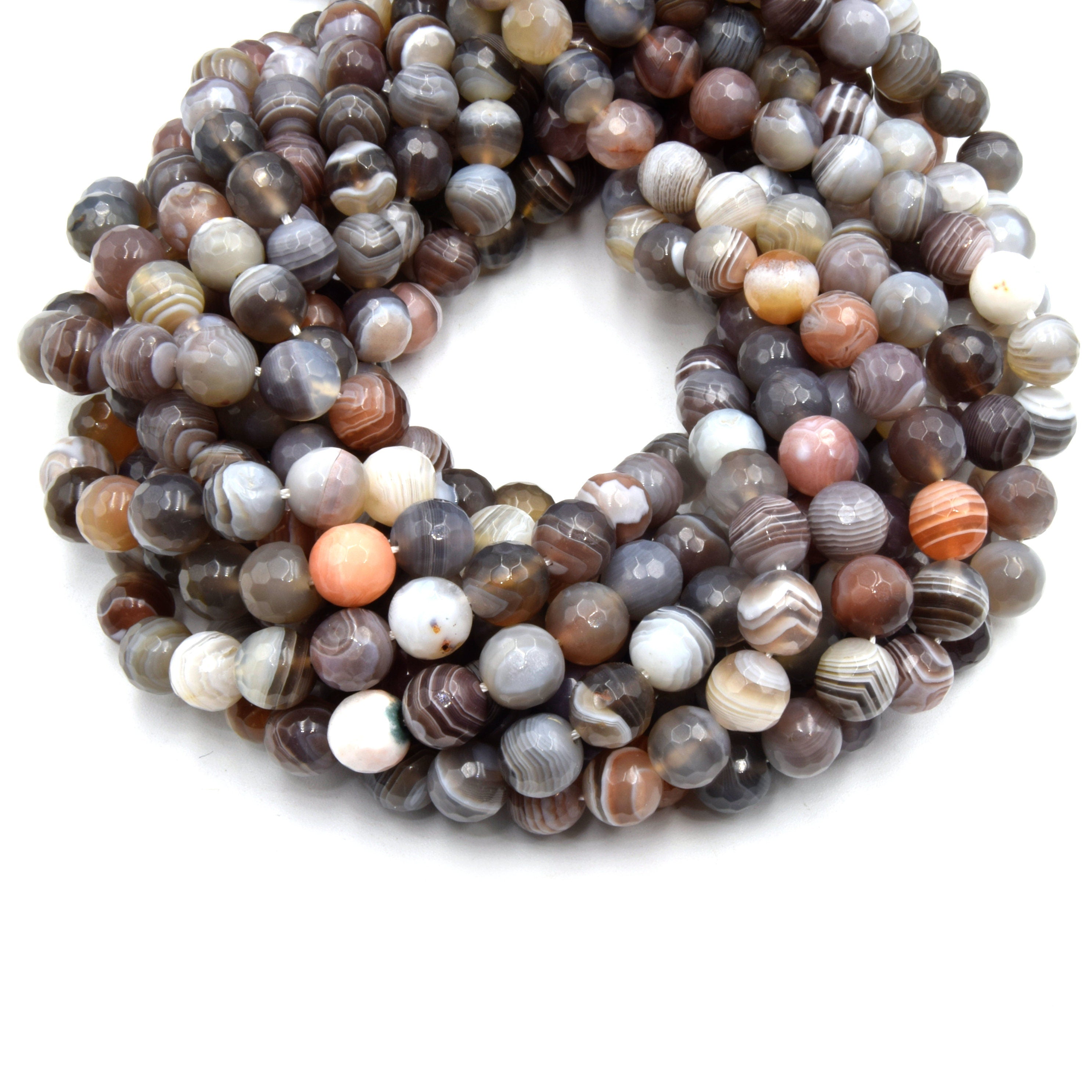 Botswana Agate Beads, Faceted Round Loose Gemstone Beads