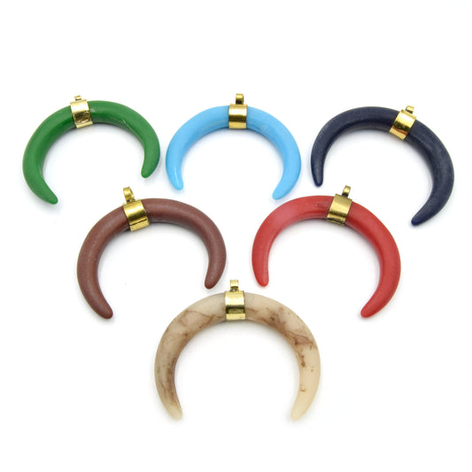 Crescent Pendant | Acrylic Colored Matte Focal Pendant | Red Crescent, Green Crescent, Blue Crescent, Brown Crescent, Tan Crescent Charms
