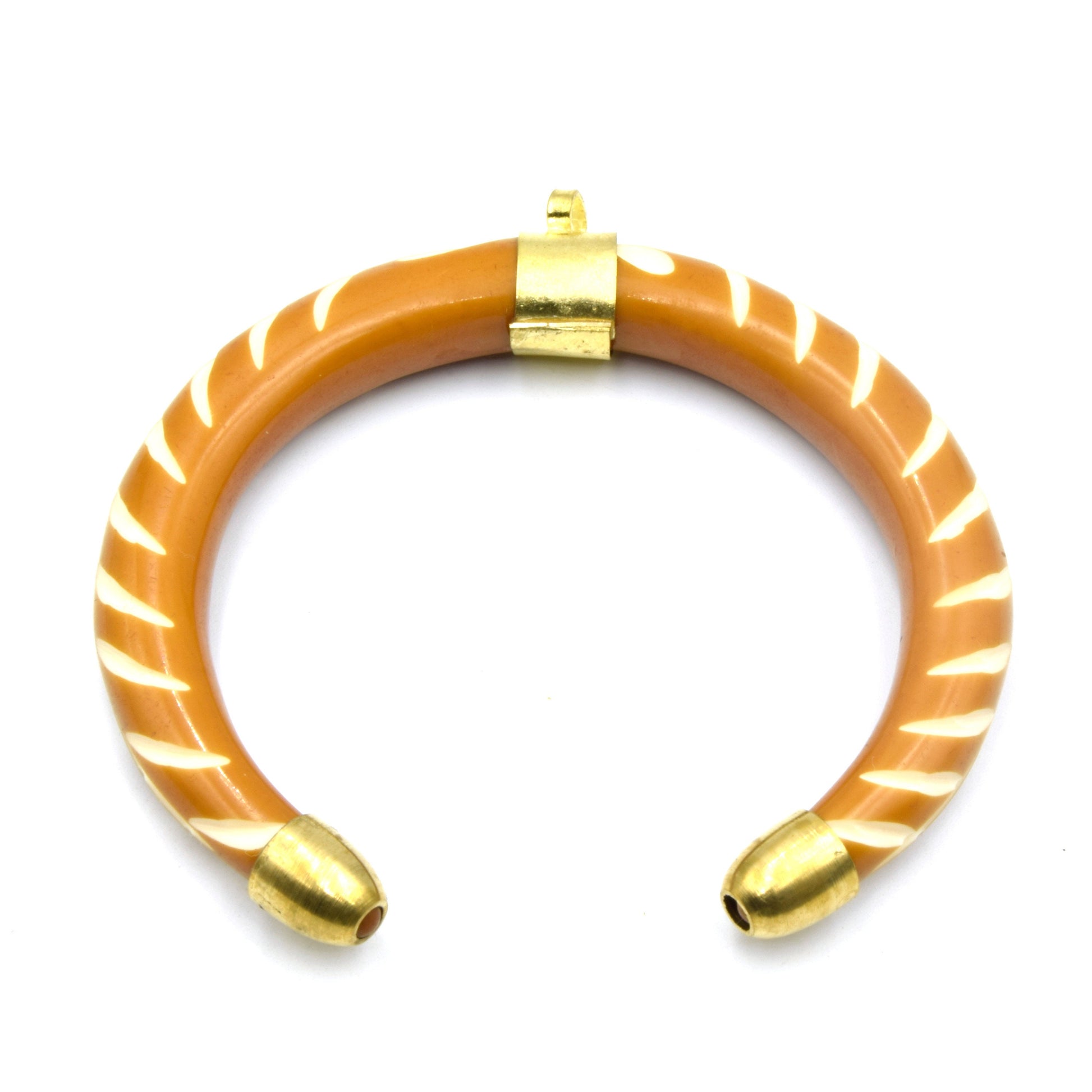 Crescent Pendant | Acrylic Focal Pendant | Light Brown with White Slashed Crescent, Black with White Slashed Crescent | 3" Crescent Pendant