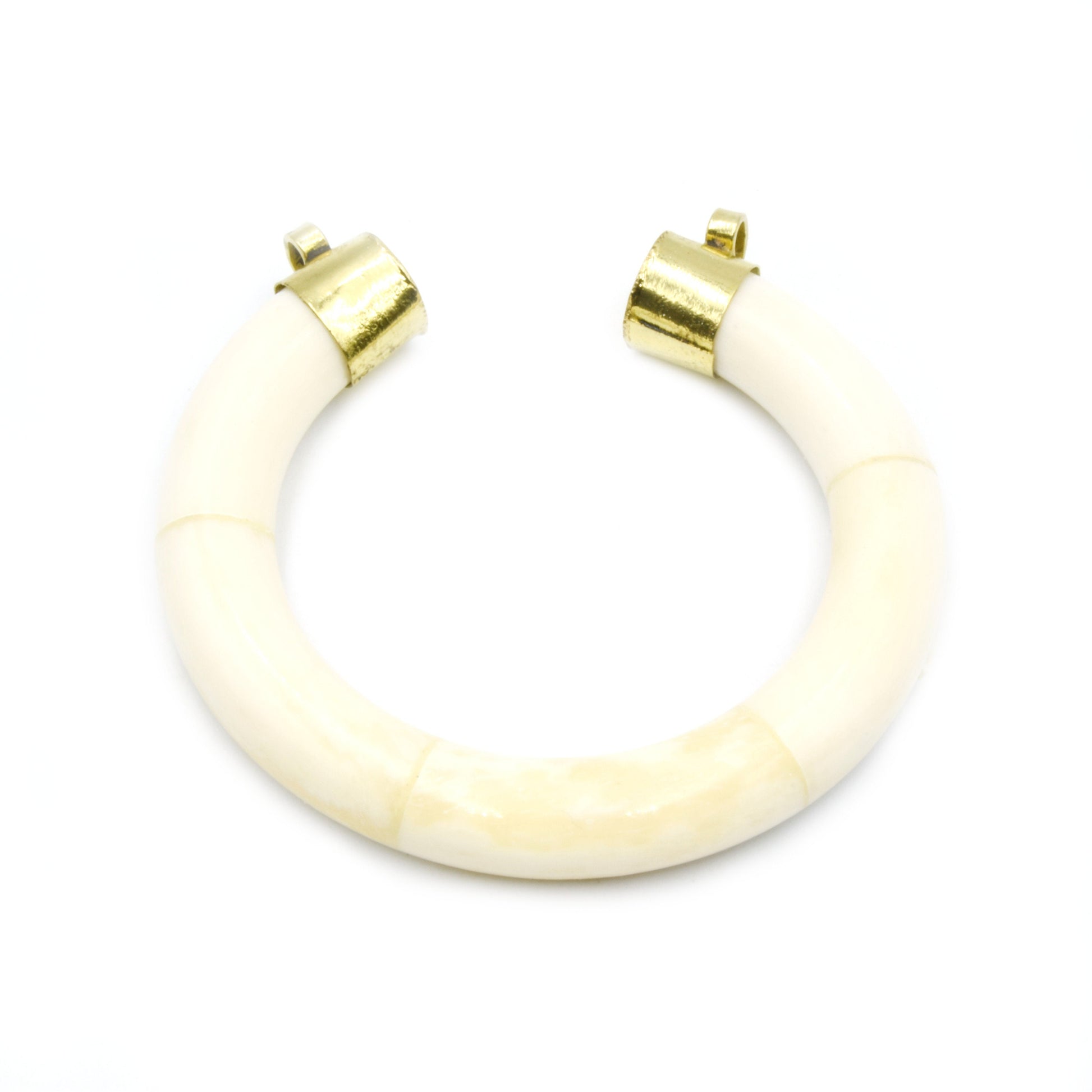 Bone Pendant | Rounded Crescent Pendant With Double Gold Bails | White Brown Black Crescents | Necklace Pendant | Ox Bone Focal Pendant