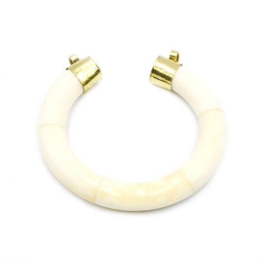 Bone Pendant | Rounded Crescent Pendant With Double Gold Bails | White Brown Black Crescents | Necklace Pendant | Ox Bone Focal Pendant