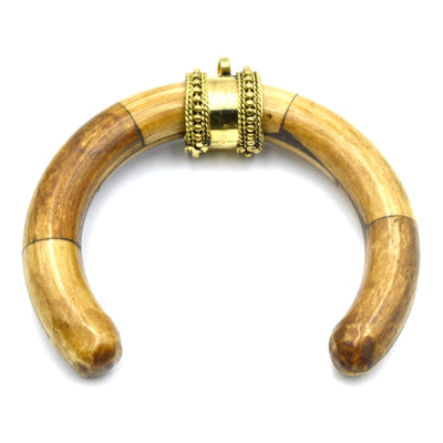 Bone Pendant | Crescent Pendant With Dotted Gold Bail | White Brown Black Crescent | Necklace Pendant | Ox Bone Focal Pendant