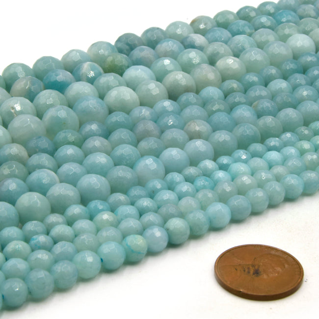 Faceted Natural Blue Aquamarine 6mm Round Beads