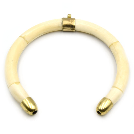 Bone Pendant | Crescent Pendant With Gold Bail And Caps | White Crescent Brown Crescent | Ox Bone Focal Pendant | Horn Crescent Pendant