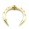 Bone Pendant | Crescent Shaped Pendant | Gold Marquise Inlay And Ring Caps | Ox Bone Focal Pendant | Horn Crescent Pendant
