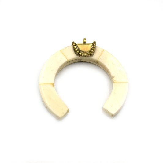 Bone Pendant | Flat Edged White Crescent Pendant With Dotted Saddle Style Gold Bail | 2.25 and 3.25 Inch  | Ox Bone Focal Pendant